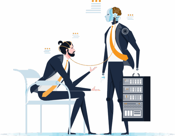 vector of office worker teaching ai agent