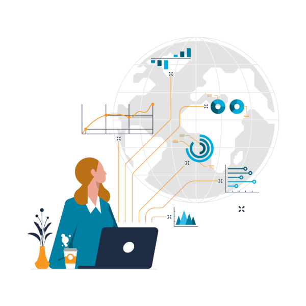 woman looking at data globe