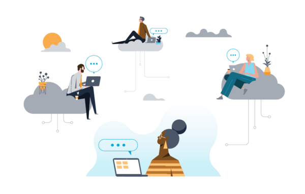 vector of office workers in cloud
