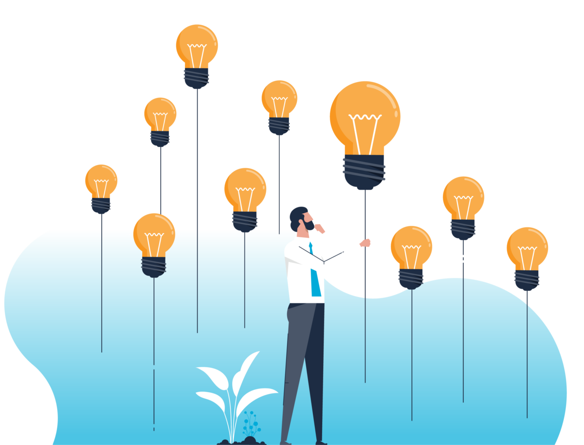 vector image of man holding lightbulbs