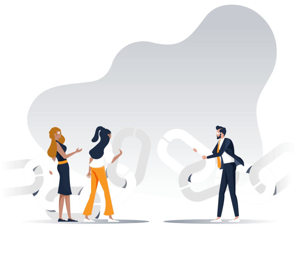 vector of office workers with chain link