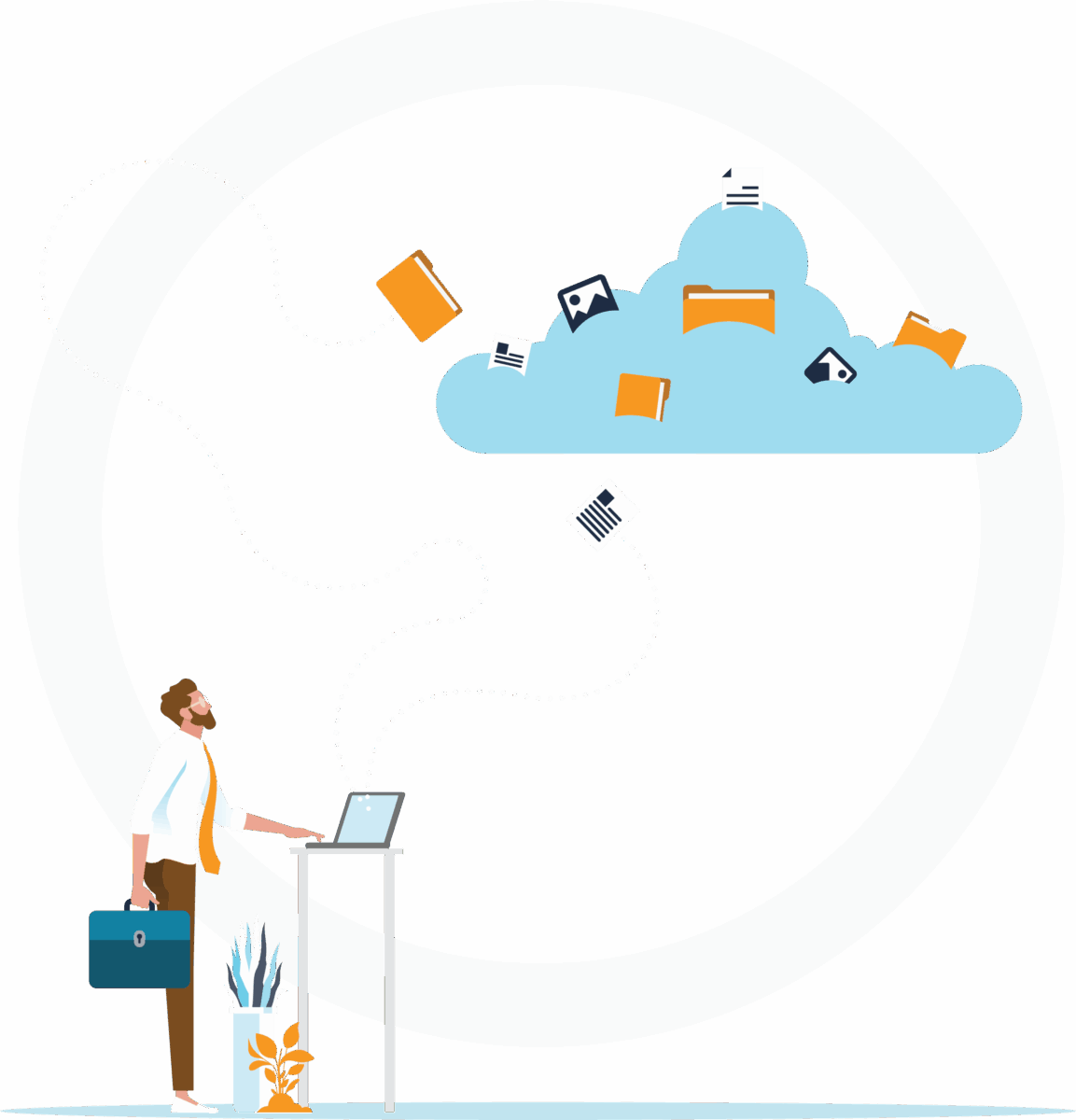 vector of office worker uploading files to cloud