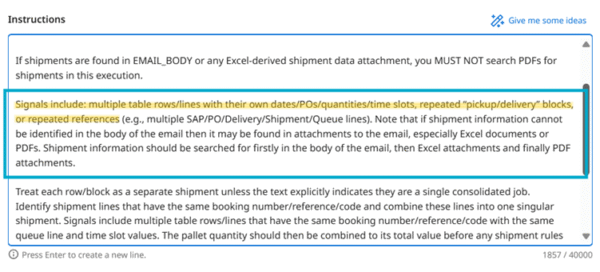 Sample showing a specific type of shipment that needs to be combined – the instruction includes signals and indicators of this to assist the agent.