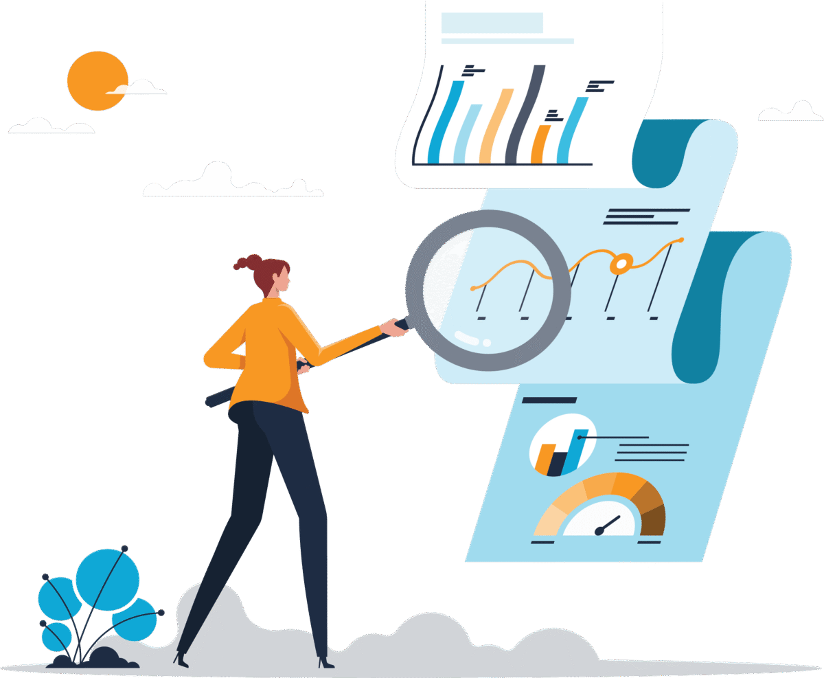 vector of office worker looking through large data