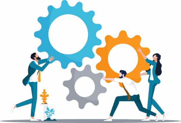 vector of office workers turning cogs